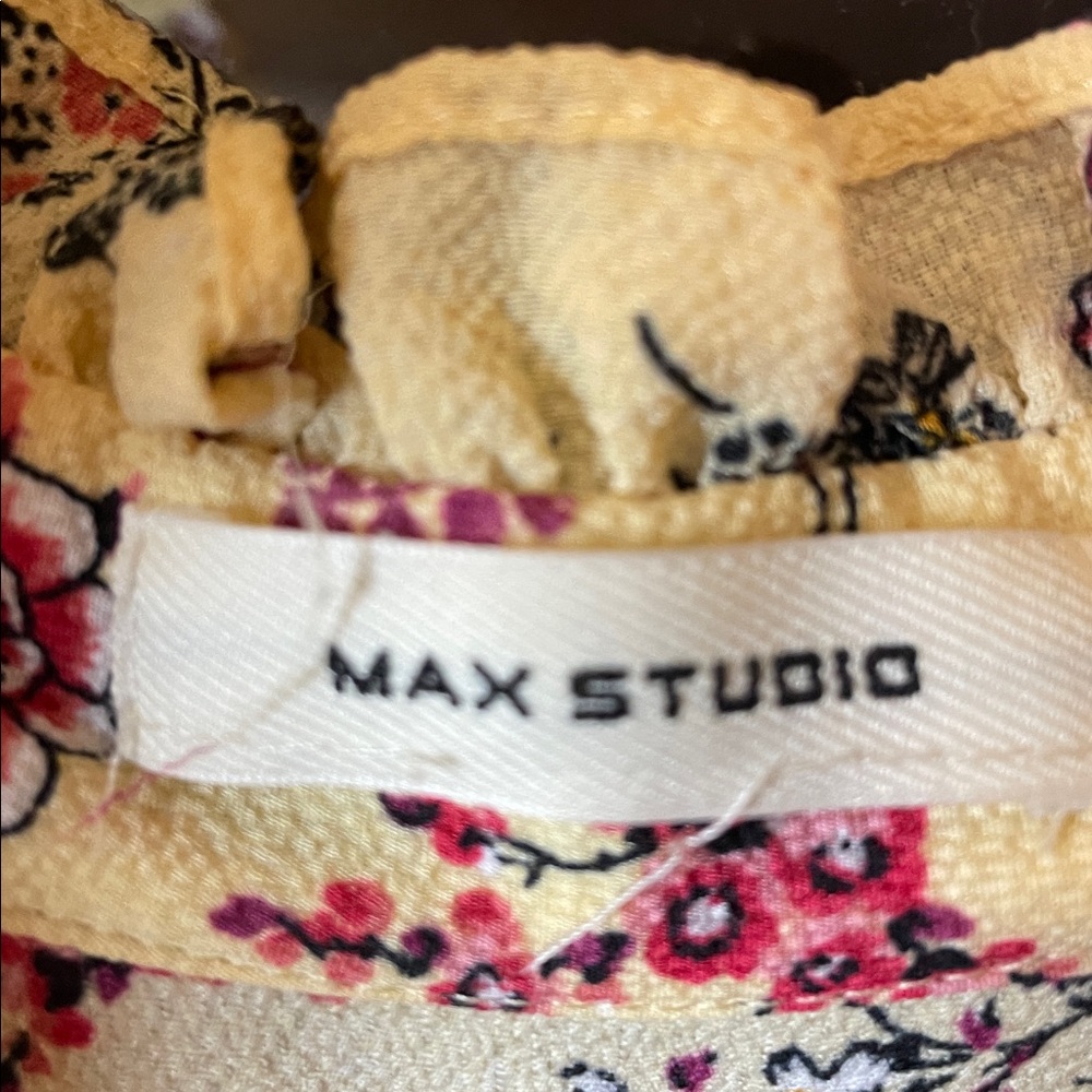 Max Studio Yellow Floral Dress with Pink and Cream Accents, Size S - Picture 2 of 6